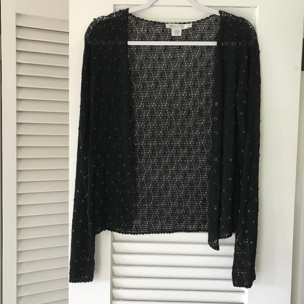 black silk open-knit crocheted cardigan